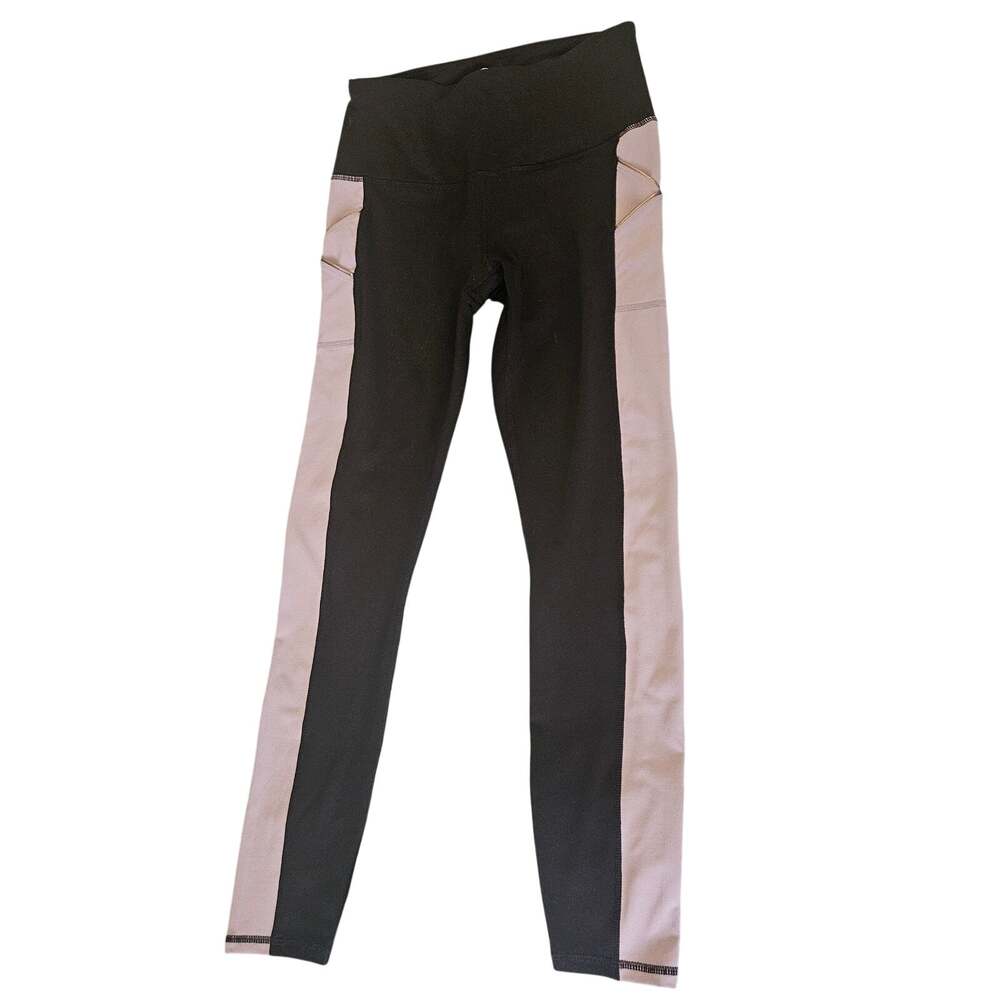 Gaiam Women’s Small Black Gray Colorblock Leggings Side Pocket Athletic Yoga